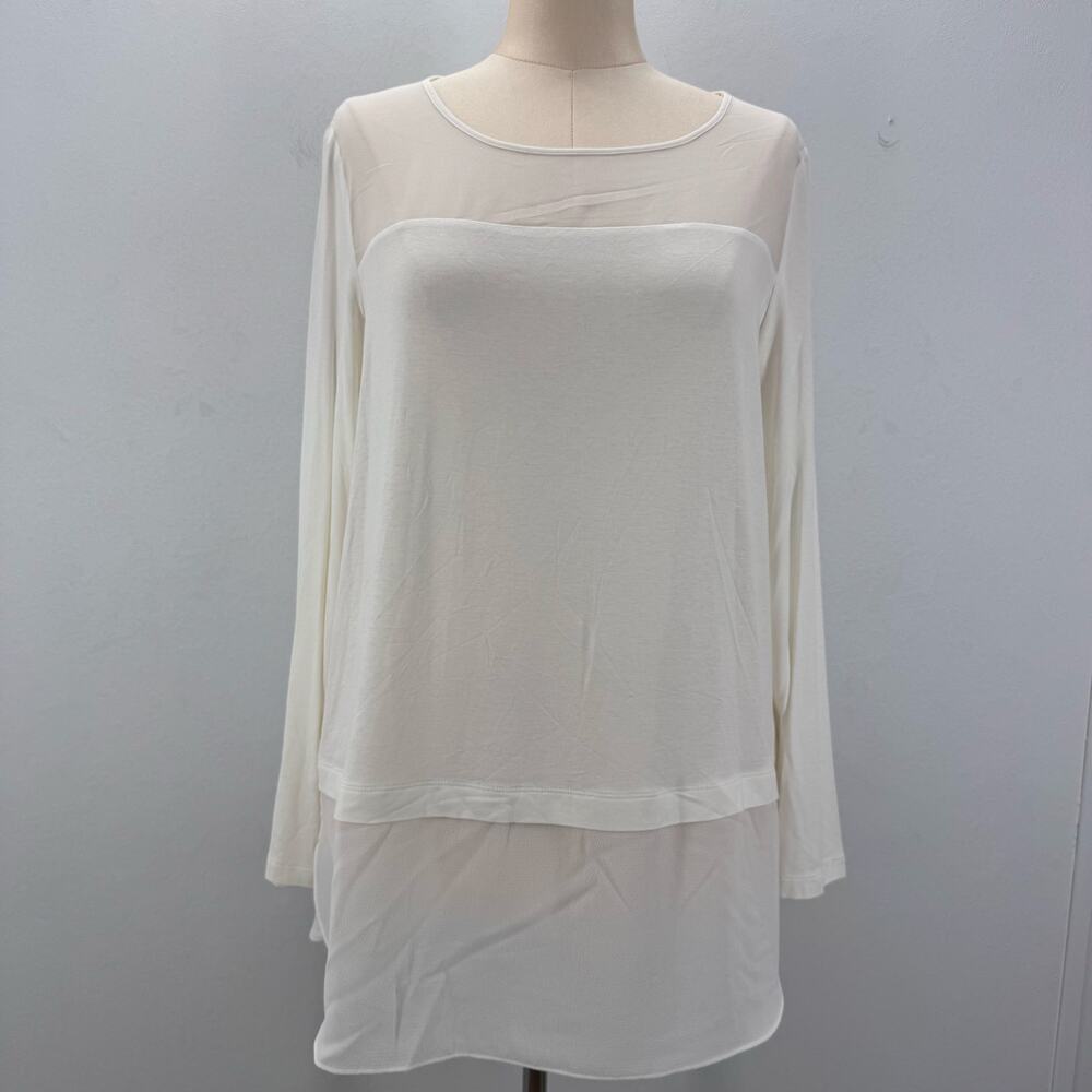 NWT Marina Rinaldi Venus Long Sleeve Top Mixed Media US 12-14 Neutral Minimalist